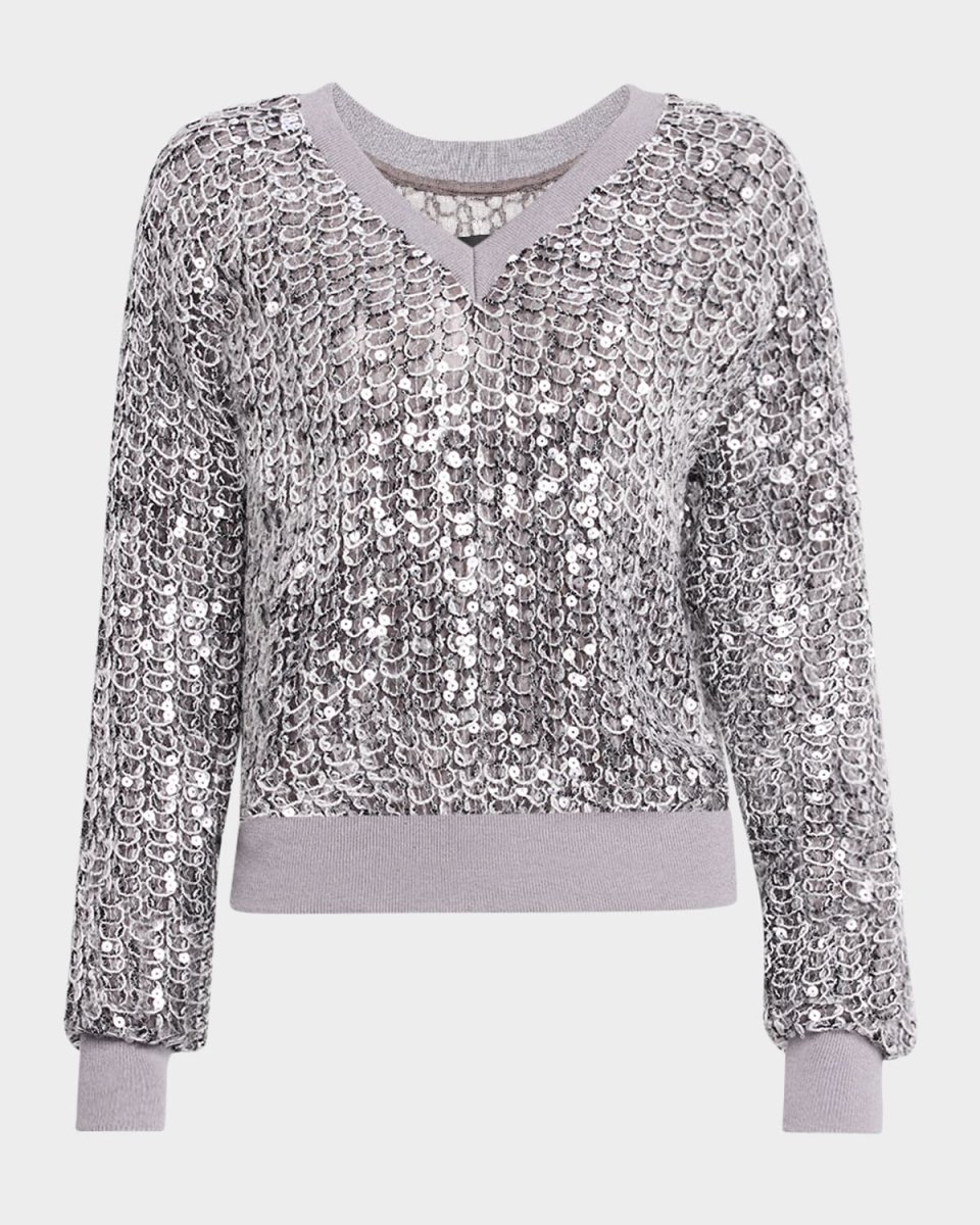 Touch Of Gray Sequined V-Neck Sweater